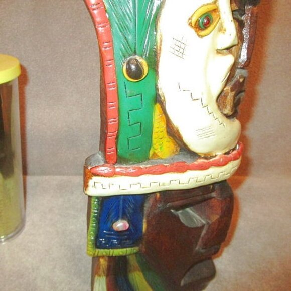 Vtg SUN & MOON Carved Wood TOTEM Native MASK Tiki GEMSTONES Chakra TRIBAL Aztec - Picture 4 of 12